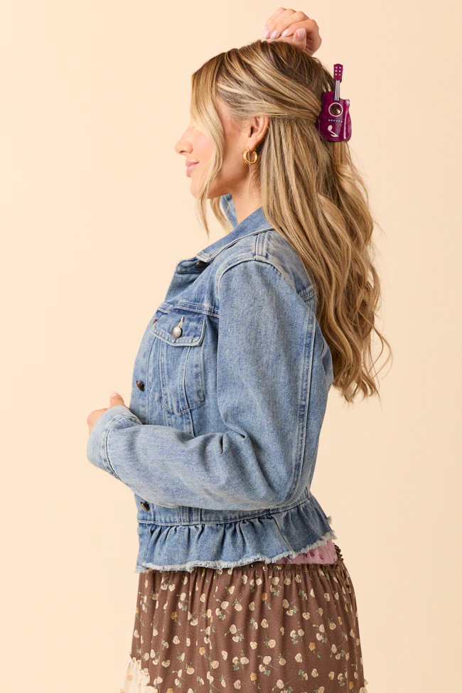 Denim Dreams Light Wash Peplum Detail Denim Jacket - Terpint