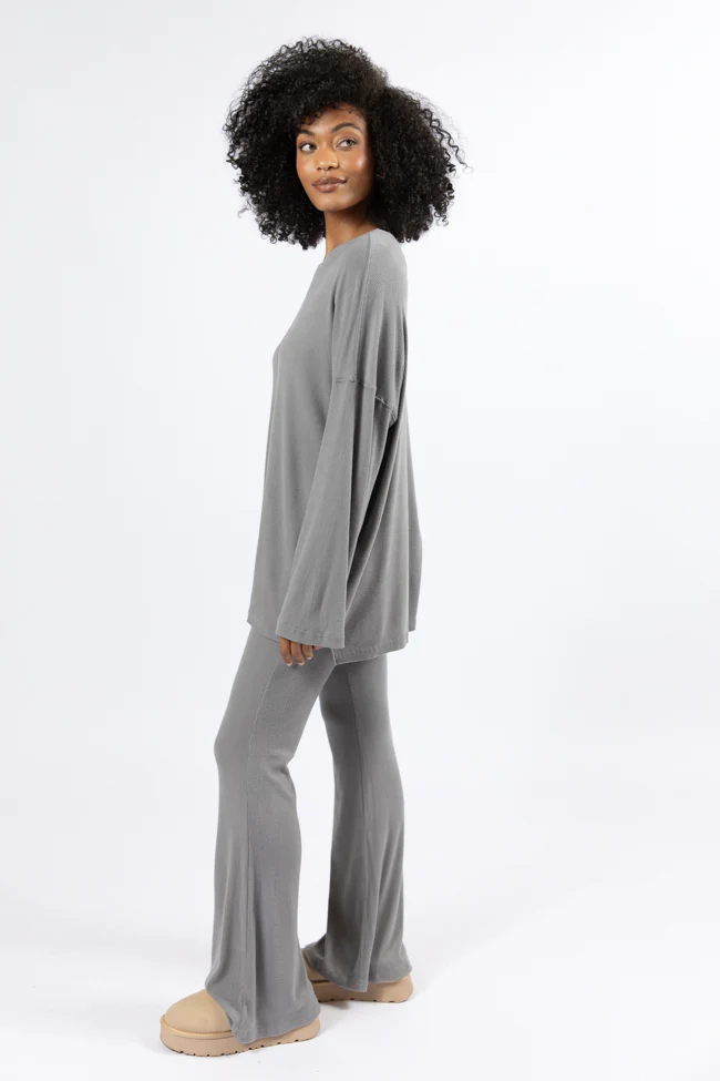 The Perfect Charcoal Brushed Rib Flare Pants Set FINAL SALE - Terpint