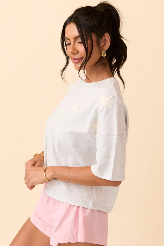 Sally Grey Stars Cropped Knit Short Sleeve Top - Terpint