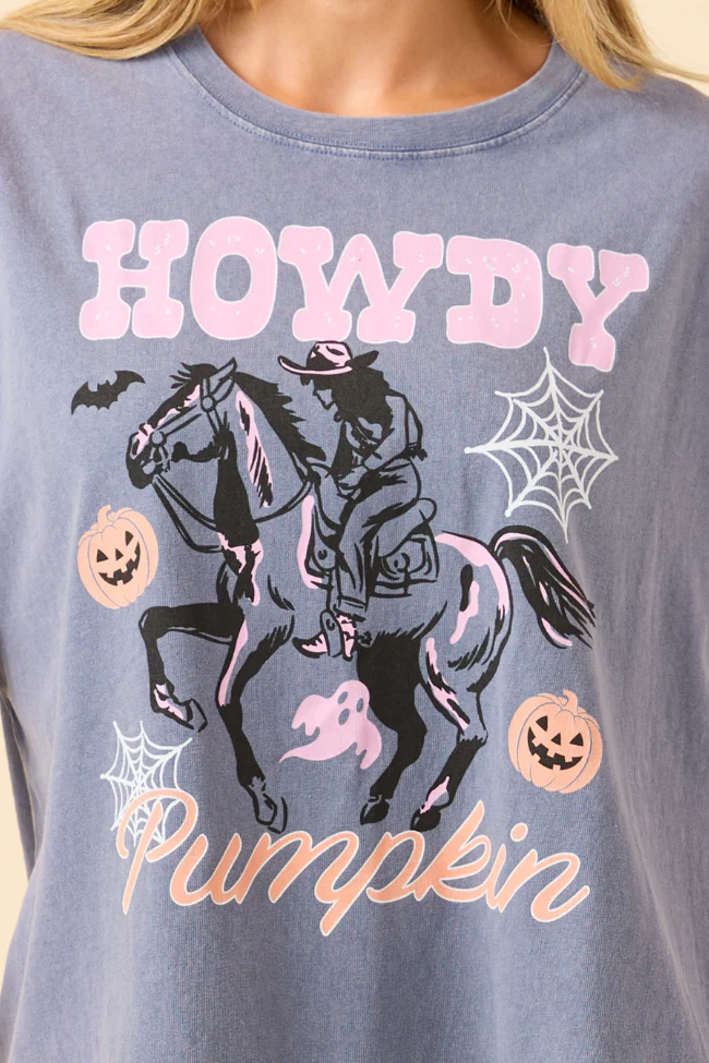 Howdy Pumpkin Dusty Navy Oversized Graphic Tee - Terpint