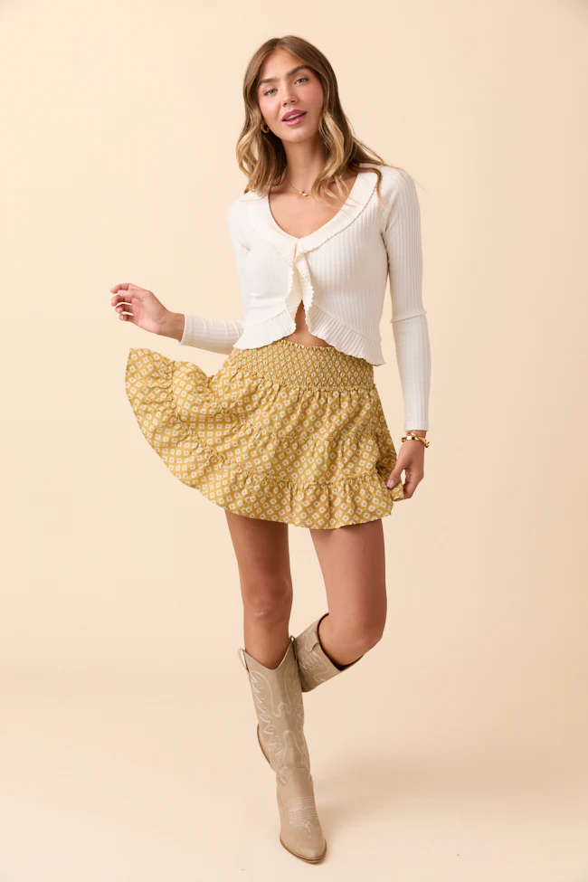 Through the Garden Yellow and White Flower Print Skort - Terpint
