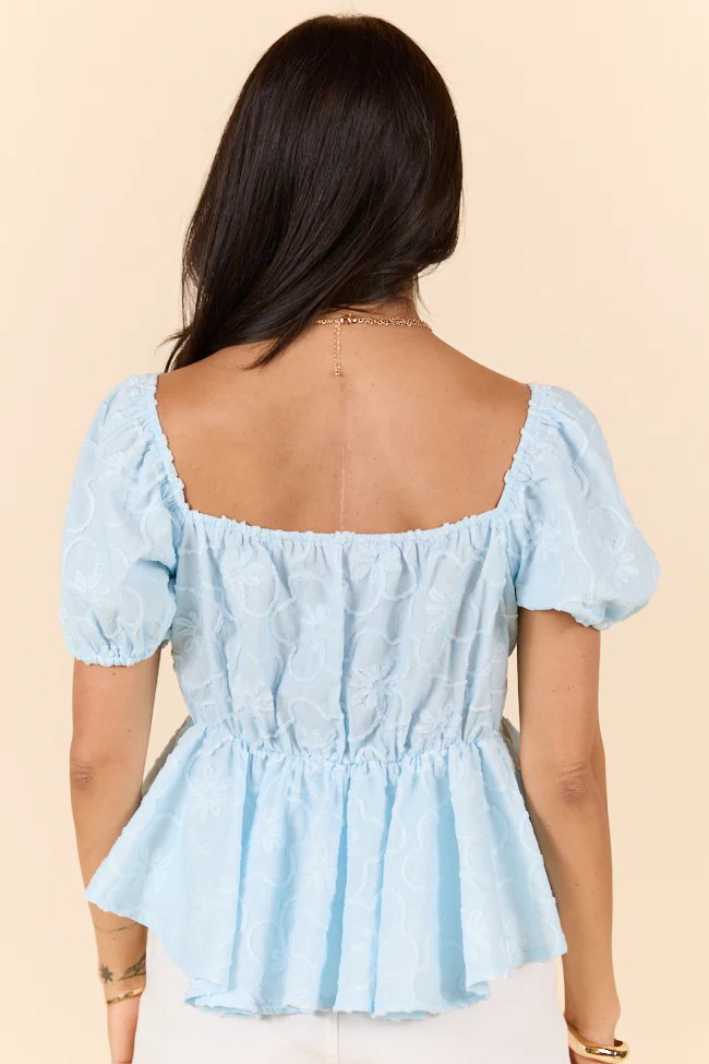 What You Get Baby Blue Floral Embroidered Top SALE - Terpint