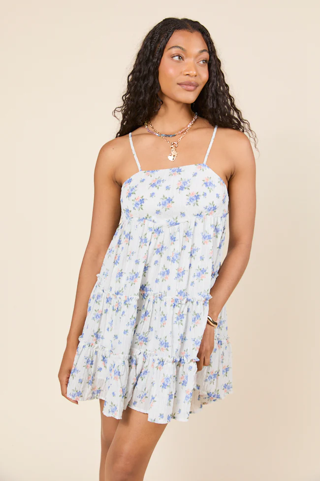 Change My Tune Blue Floral Square Neck Romper Dress - Terpint