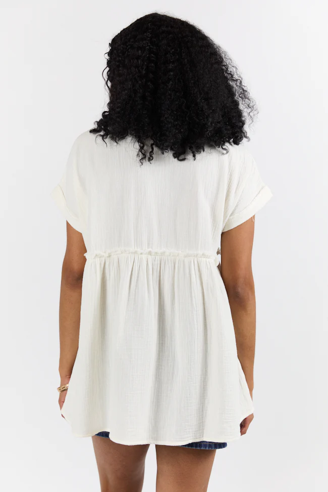 If I Knew Ivory Gauze Button Detail Short Sleeve Top FINAL SALE - Terpint