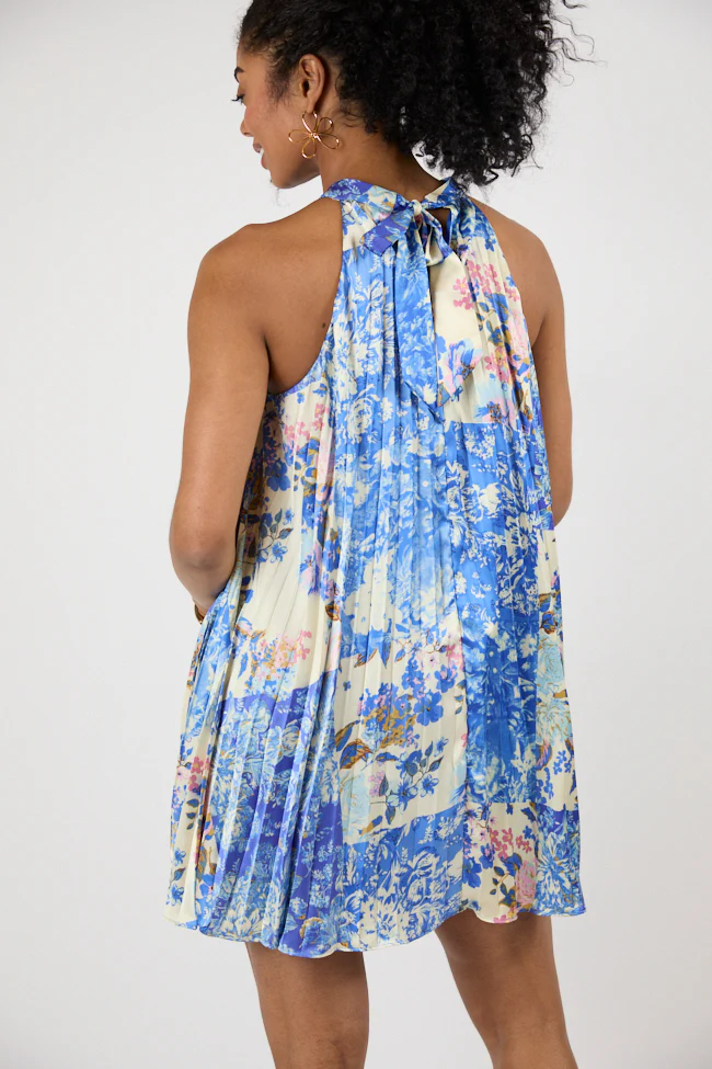 Petal Perfection Blue Multi Halter Neck Printed Mini Dress FINAL SALE - Terpint