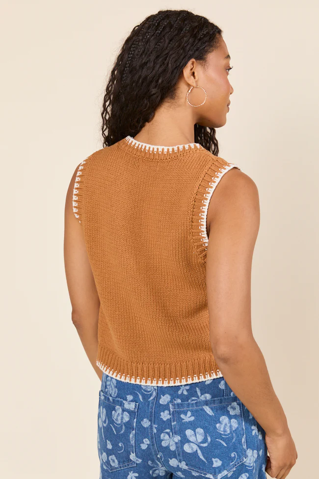 Selah Sleeveless Brown Western Sweater Vest - Terpint