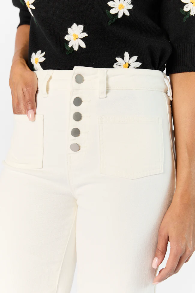 Sutton White Wide Leg Patch Pocket Jeans SALE - Terpint