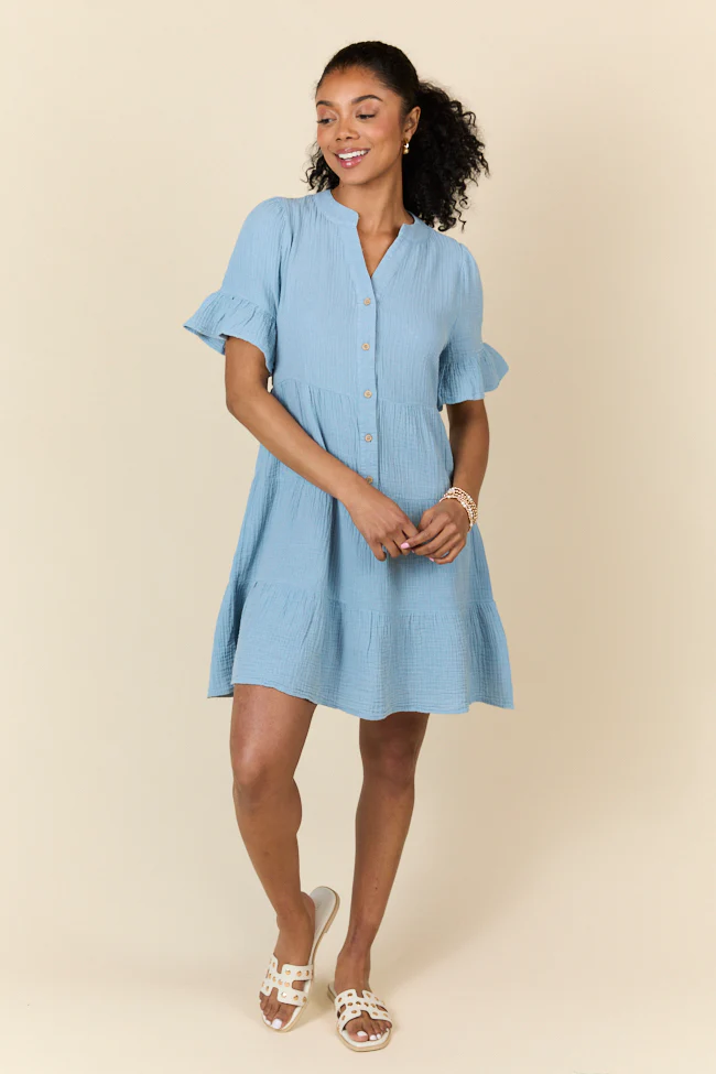 Weekend Wander Blue Gauze Mini Dress FINAL SALE - Terpint
