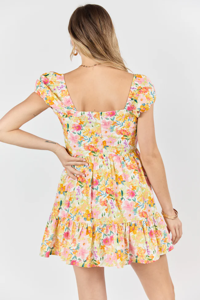 Dream Of Me Multi Floral Bubble Sleeve Mini Dress - Terpint