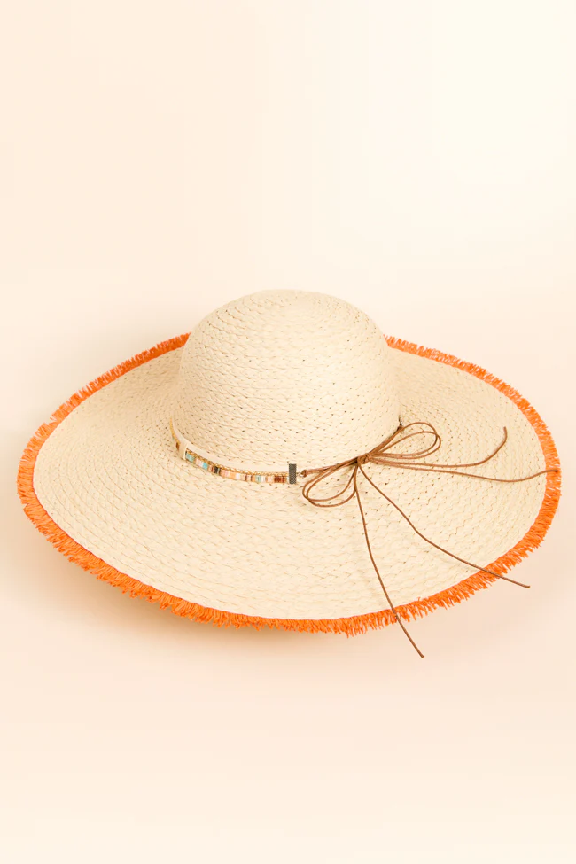 Natural Orange Fringe Trim Straw Hat FINAL SALE - Terpint