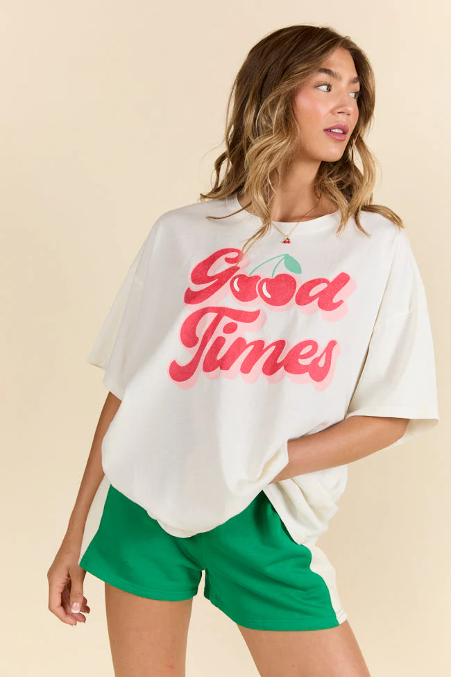Good Times Cherry Off White Oversized Graphic Tee - Terpint