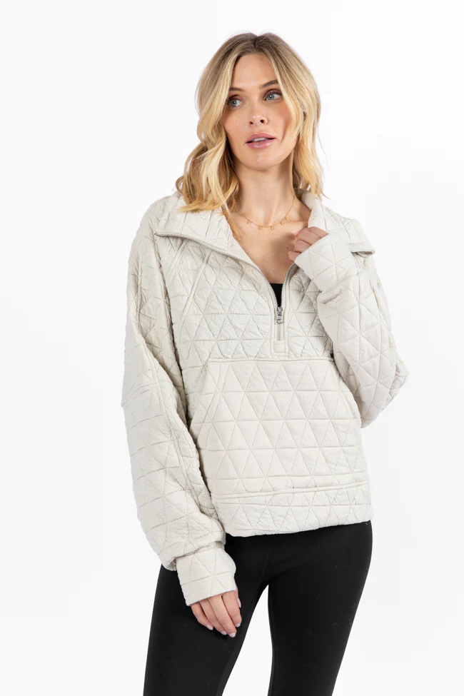 Love Is Everything Ivory Quilted Quarter Zip Pullover FINAL SALE - Terpint
