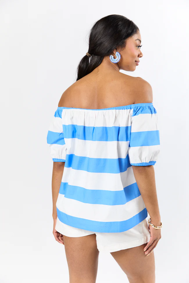 Never Want To Leave Blue Oversized Stripe Off The Shoulder Top FINAL SALE - Terpint