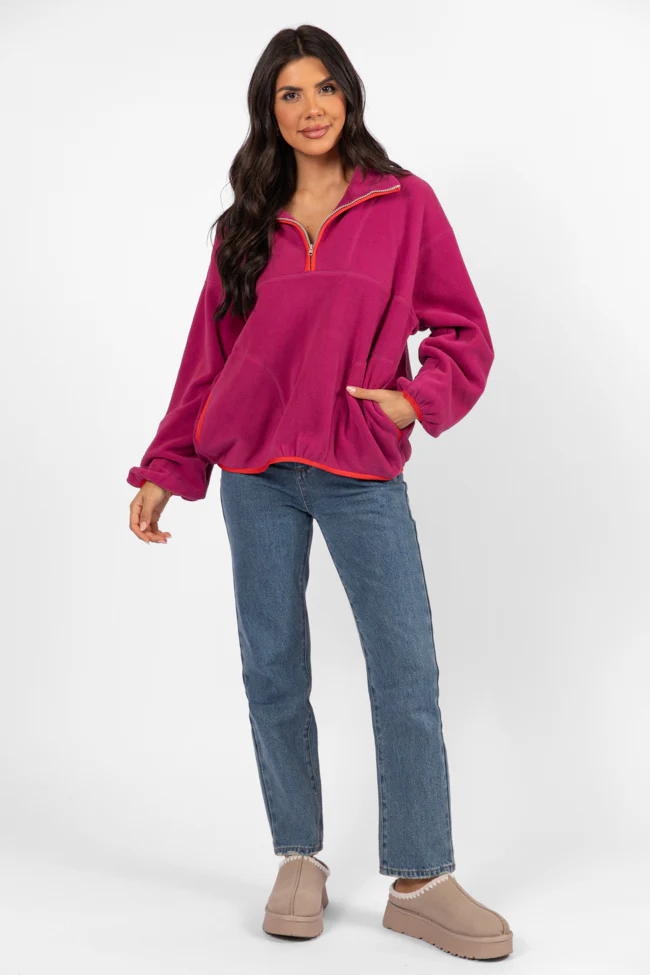 Outside The Box Magenta Contrast Trim Fleece Pullover FINAL SALE - Terpint