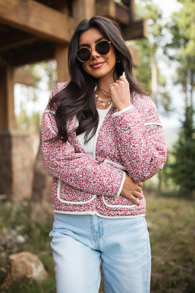 Set Me Free Berry Floral Quilted Jacket FINAL SALE - Terpint