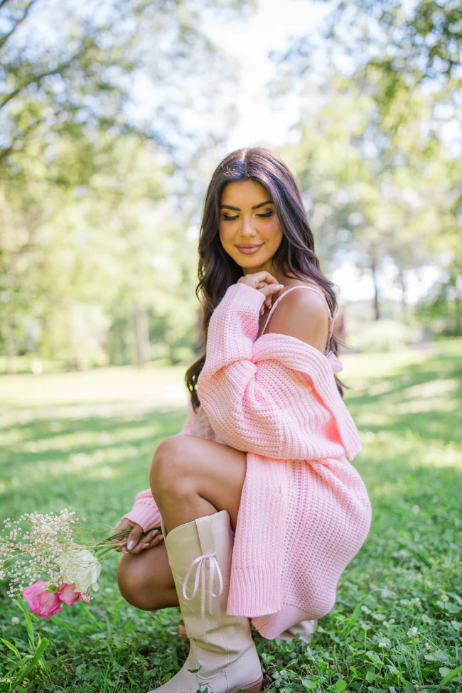 All In Theory Pink Oversized Cardigan - Terpint