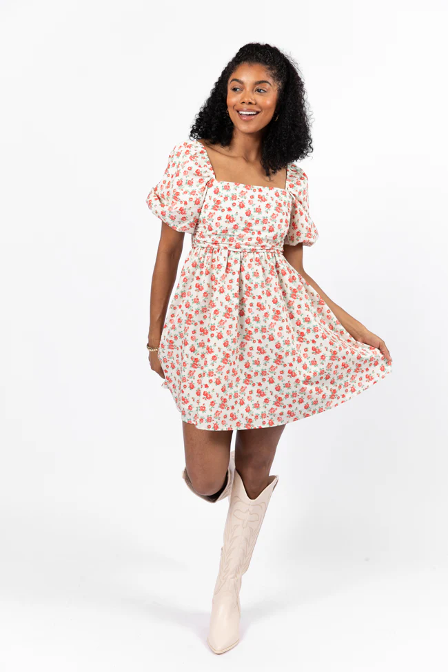 I'm Just A Girl Ivory and Red Rosette Printed Mini Dress FINAL SALE - Terpint