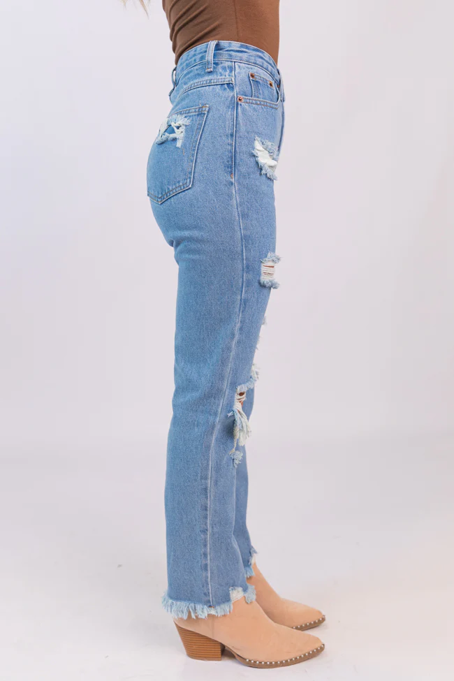 Megan Light Wash Distressed Straight Leg Mom Jeans FINAL SALE - Terpint