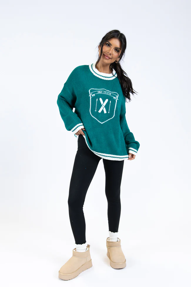 Ski Club Green and Ivory Embroidered Sweater FINAL SALE - Terpint