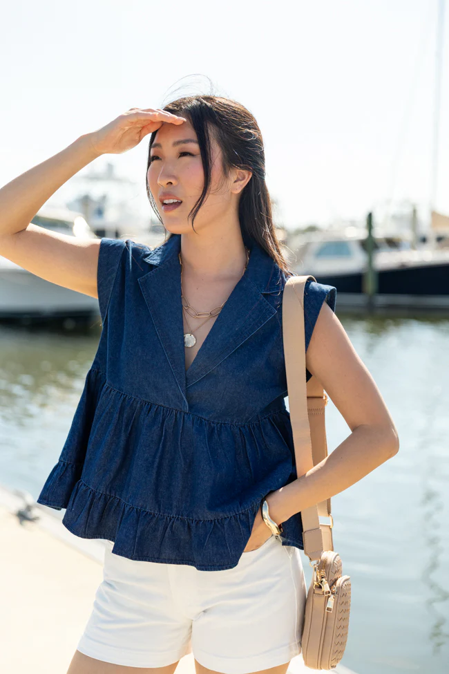 Perfect Aura Dark Wash Denim Collared Tank - Terpint