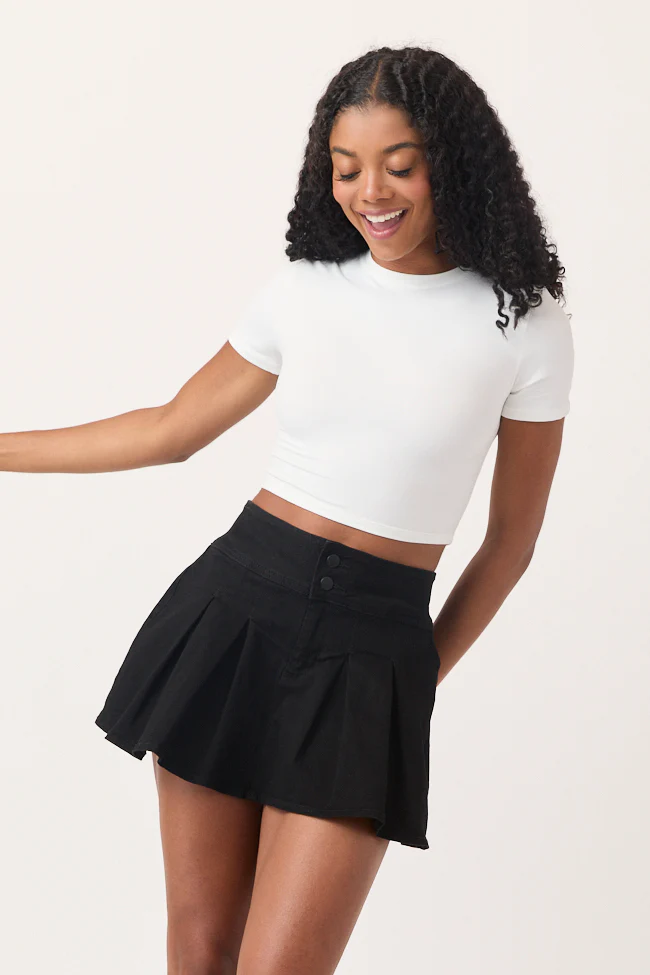 Scottie Black Denim Pleated Skort - Terpint