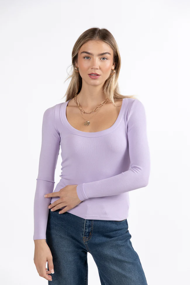 Make Your Choice Lilac Ribbed Scoop Neck Long Sleeve Tee FINAL SALE - Terpint