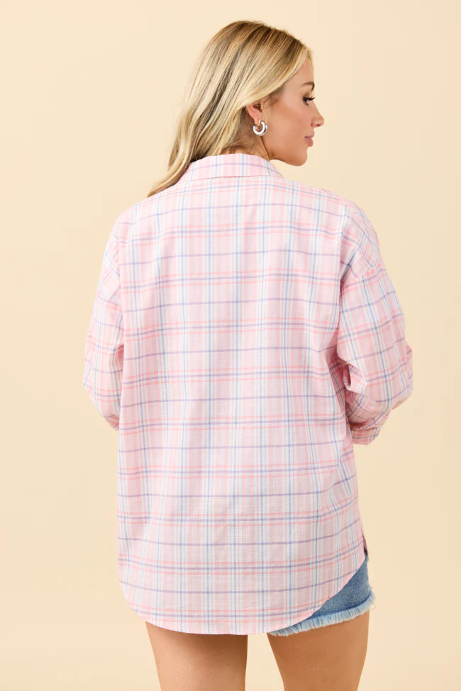 Rory Pink and Blue Plaid Button Down Top DOORBUSTER - Terpint