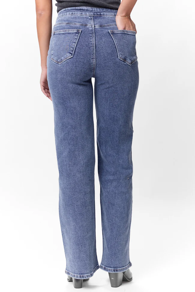 Carolyn Medium Wash Braided Pocket Wide Leg Jeans FINAL SALE - Terpint
