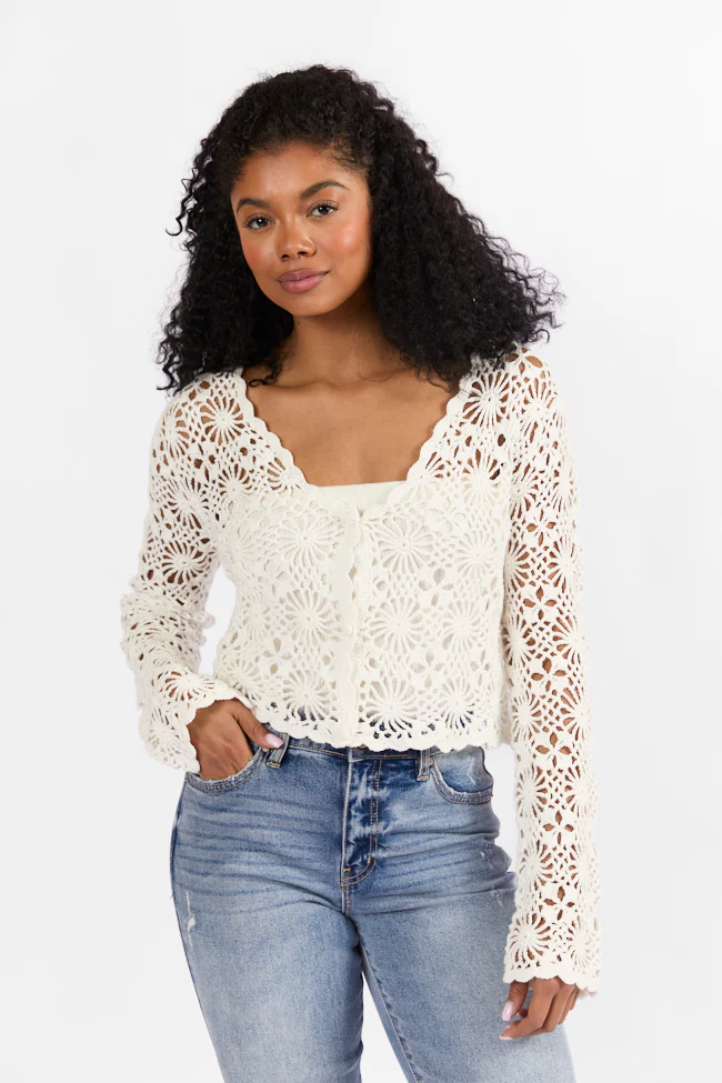 Unbeatable Memories Long Sleeve Ivory Crochet Cardigan FINAL SALE - Terpint