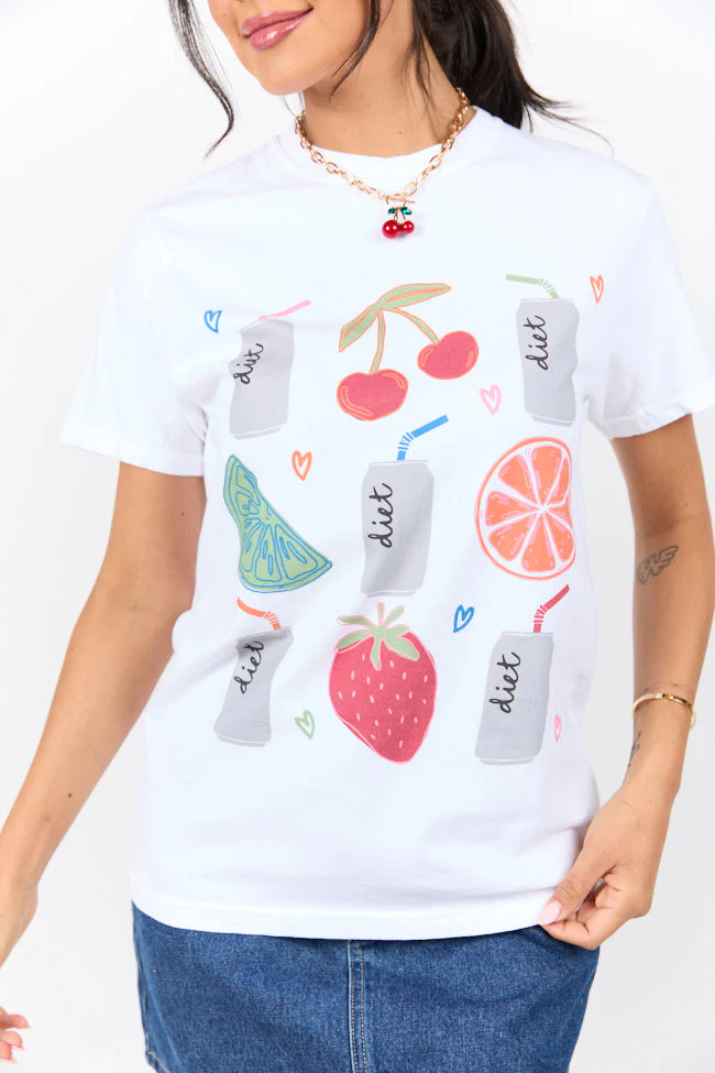 Diet Soda and Fruit White Graphic Tee - Terpint