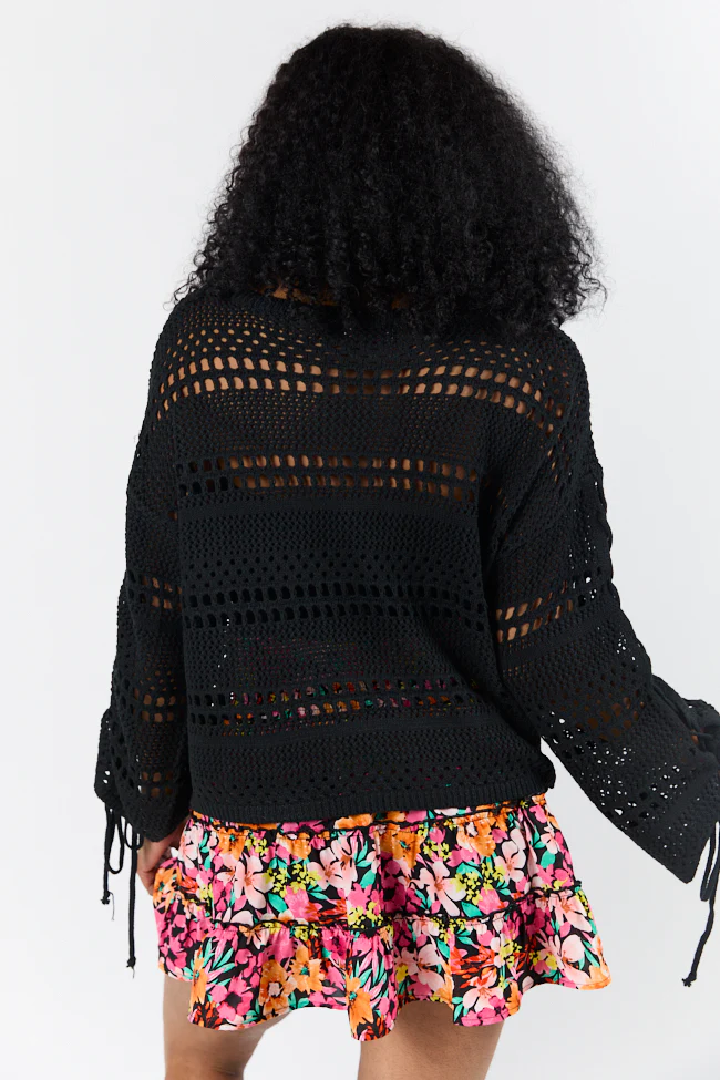 Easy Going Black Open Knit Boat Neck Sweater FINAL SALE - Terpint
