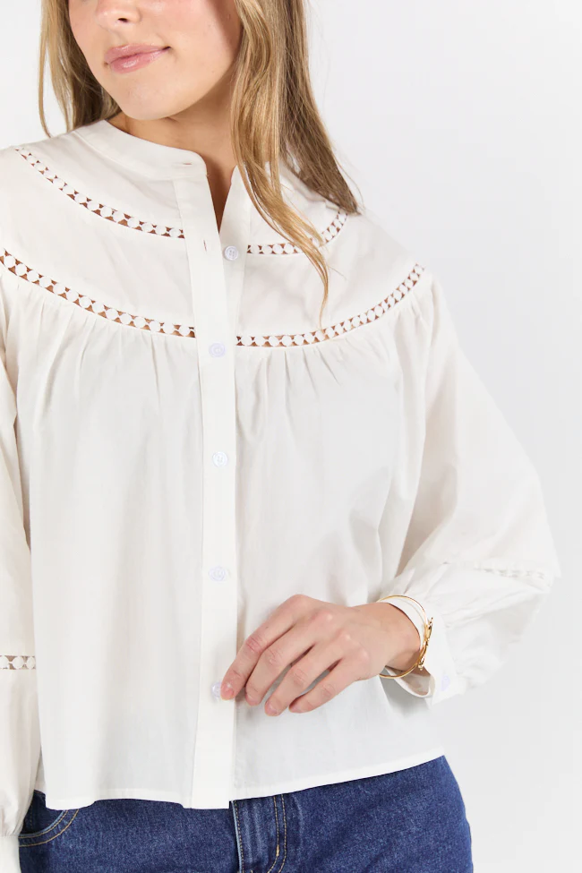 Memorable Moments Ivory Ladder Detail Long Sleeve Woven Blouse FINAL SALE - Terpint