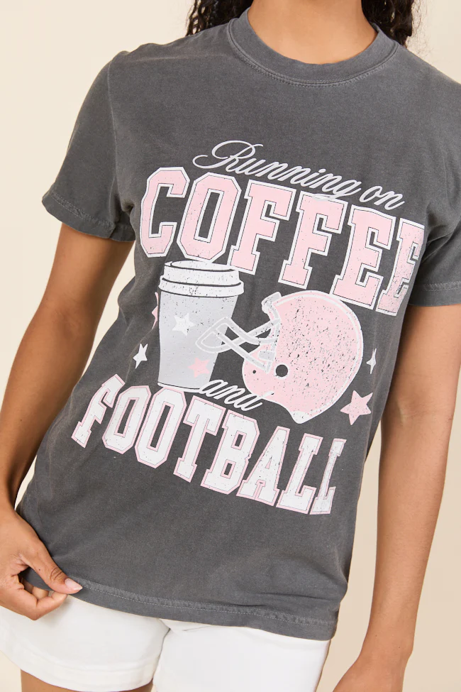 Running on Coffee and Football Dark Grey Graphic Tee - Terpint