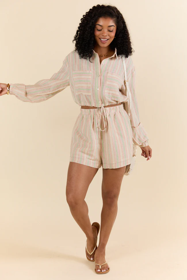 Dream Destination Striped Long Sleeve Top and Shorts Set FINAL SALE - Terpint