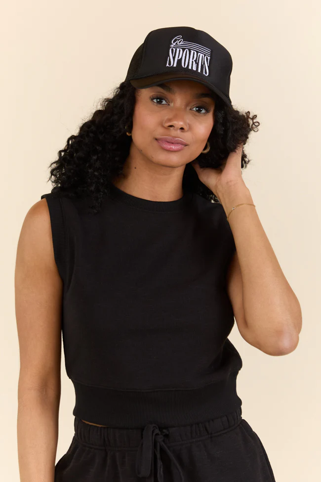 All Star Black Fitted Banded Waist Sleeveless Crop Top - Terpint
