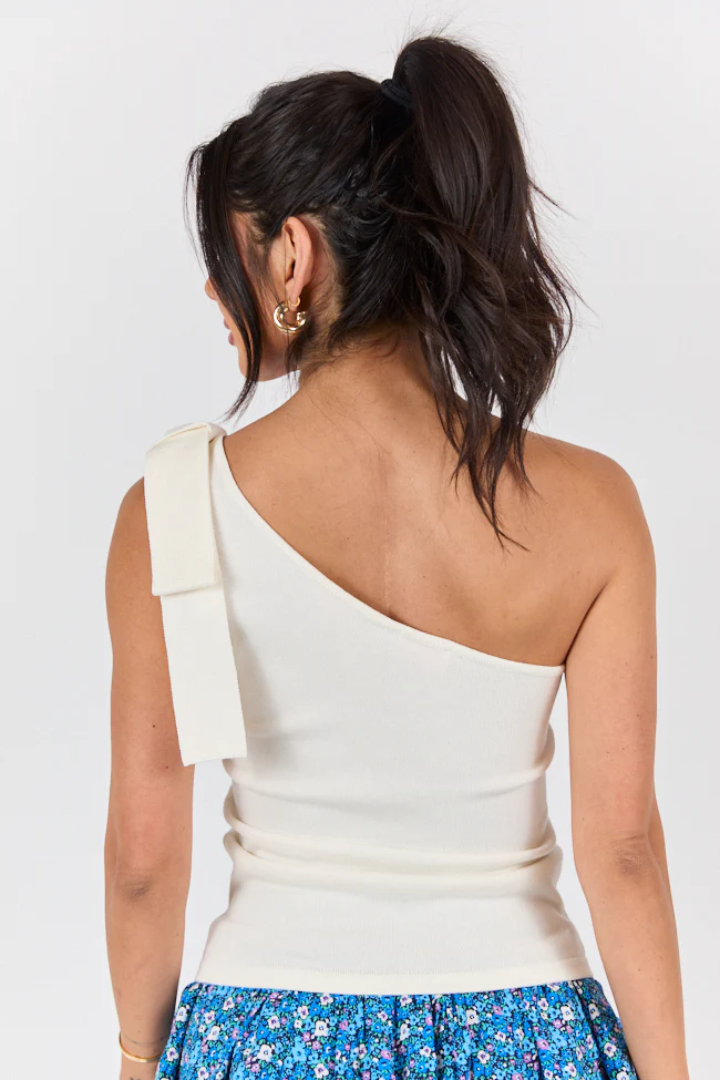 Count Me In Ivory One Shoulder Bow Detail Sweater Tank FINAL SALE - Terpint