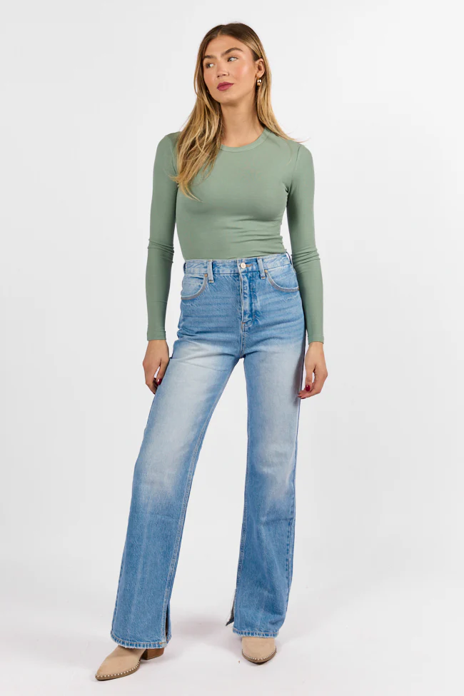 Emily Light Wash 90's Flare Split Hem Wide Leg Jeans SALE - Terpint