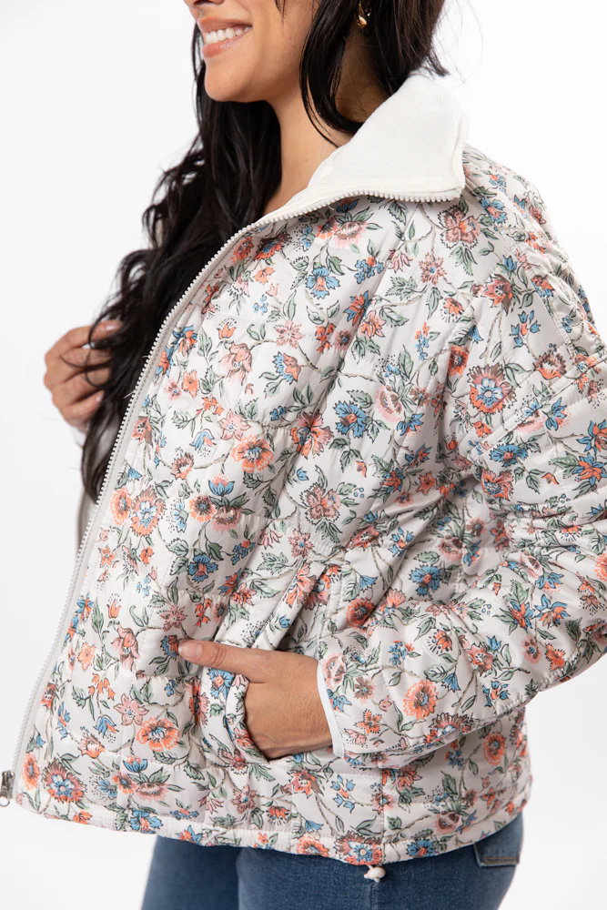 Vail Valley Pink Ivory Multi Floral Quilted Zip Up Jacket FINAL SALE - Terpint