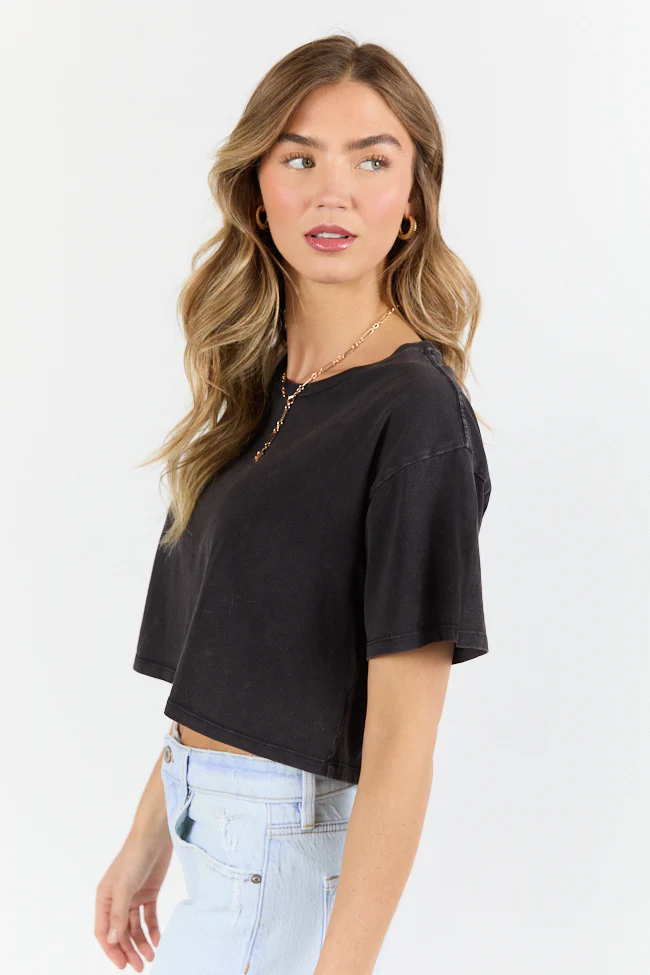 As Cool As It Gets Light Black Cropped Knit T Shirt - Terpint
