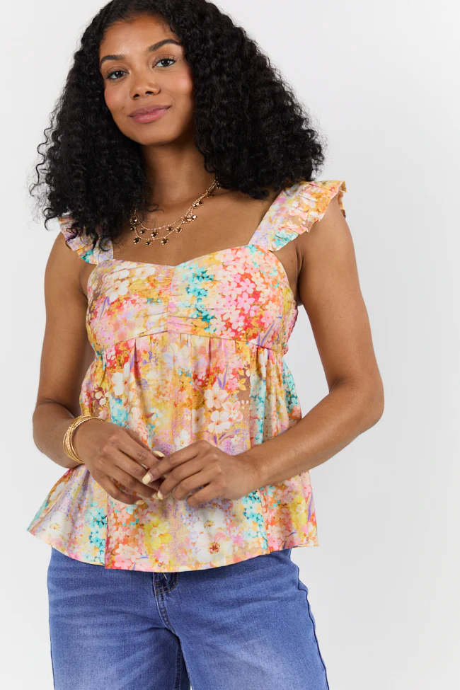 Flowers On My Mind Cinched Bust Multi Print Floral Tank FINAL SALE - Terpint