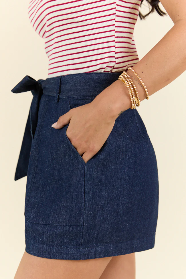 Wherever You Are Dark Wash Belted Denim Shorts FINAL SALE - Terpint