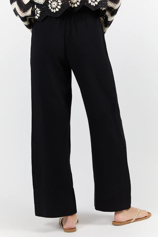 In The Breeze Black Gauze Pull On Wide Leg Pants FINAL SALE - Terpint