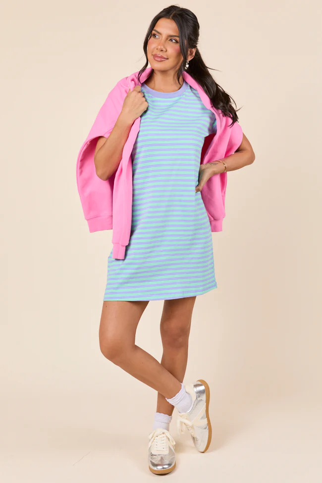 Abby Varsity Striped Light Blue Knit Dress - Terpint