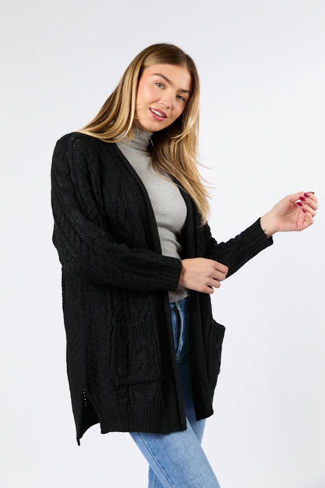 Sweet Nothings Black Chunky Cable Knit Cardigan FINAL SALE - Terpint