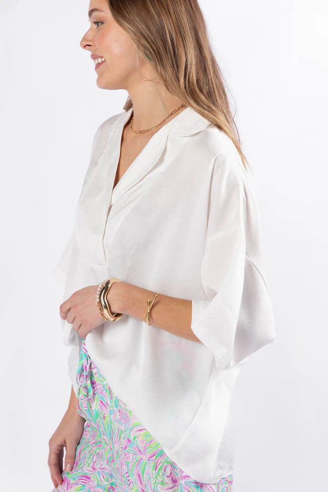 Dramatic Entrance Ivory Oversized Satin Collared Blouse FINAL SALE - Terpint