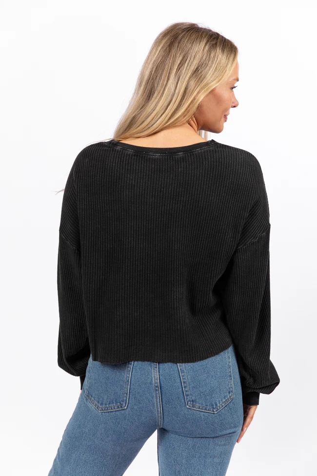 Fun and Games Black Acid Washed Waffle Long Sleeve Tee FINAL SALE - Terpint