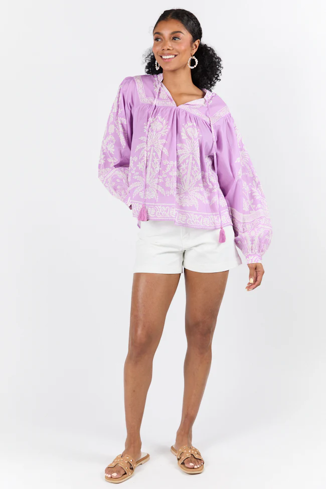 Unspoken Grace Purple Multi Printed Long Sleeve Blouse FINAL SALE - Terpint