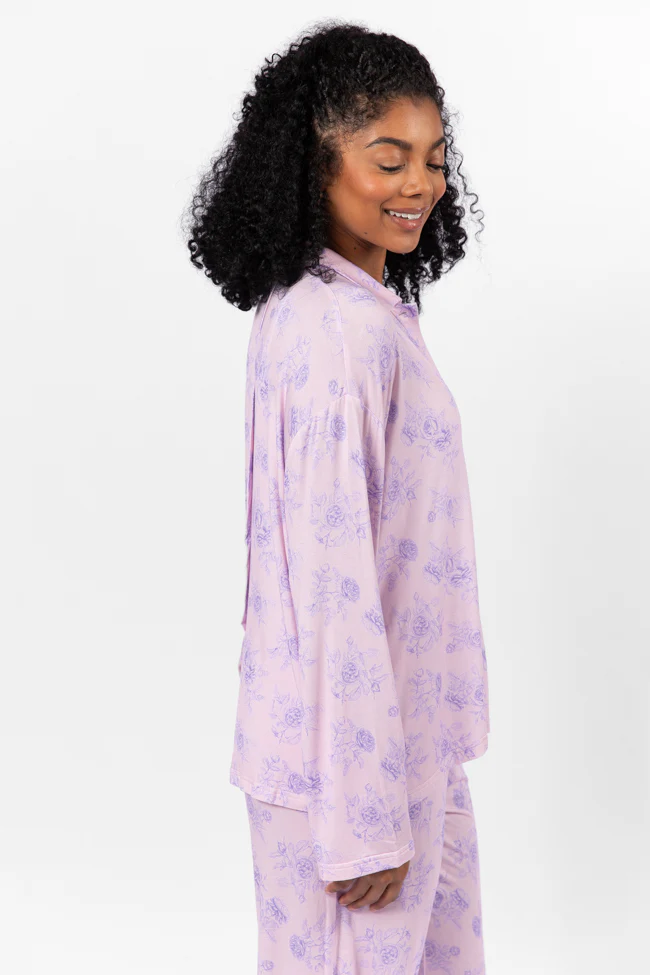 Sweet Dreams In Purple Floral Fantasy Long Sleeve Pajama Top FINAL SALE - Terpint