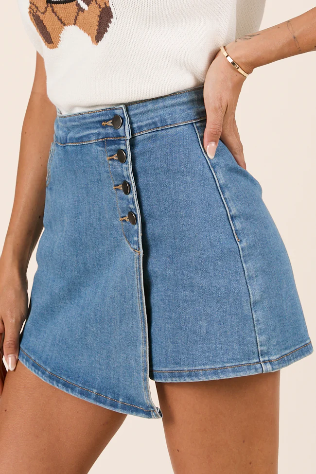 My Favorite Medium Wash Button Detail Skort - Terpint