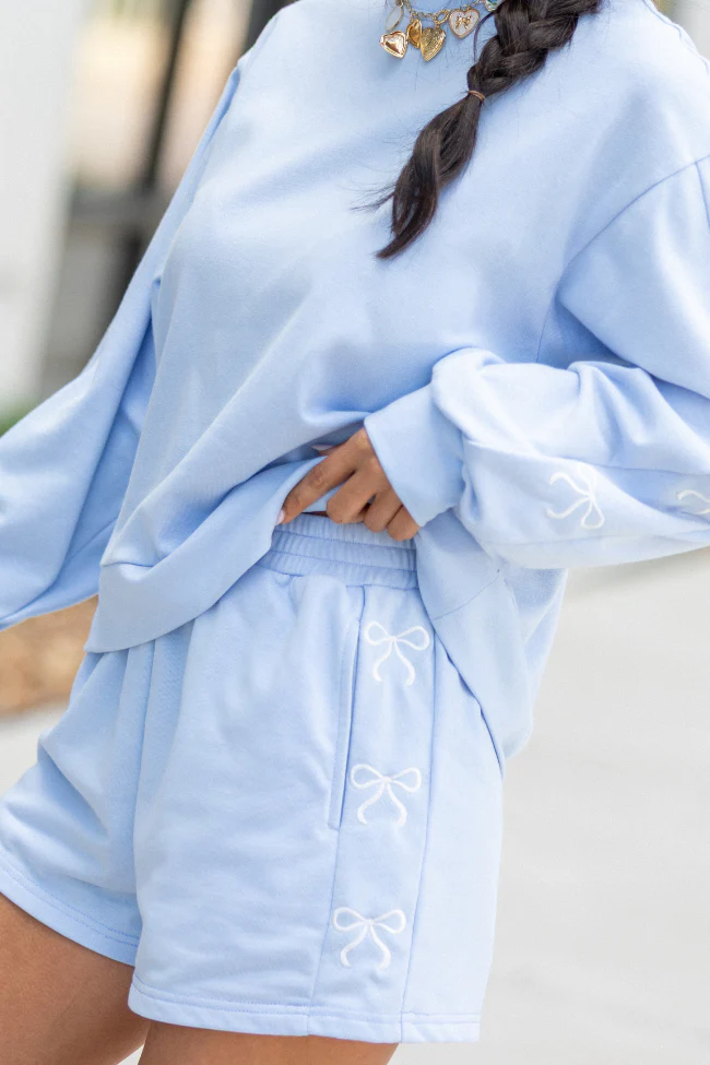 Just Imagine It Light Blue Bow Knit Shorts - Terpint